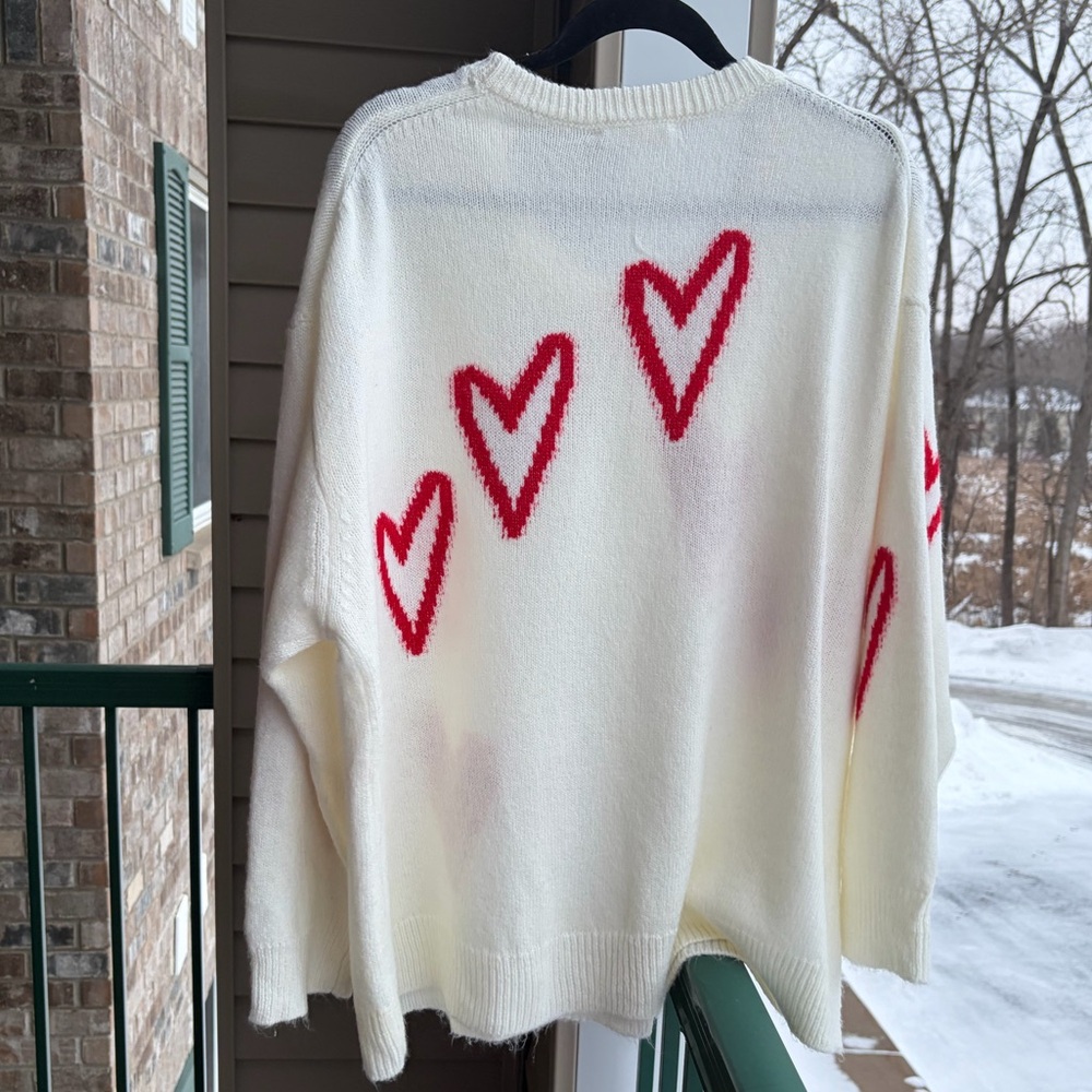 🆕♥️ Workshop Republic White Heart Knit Sweater Oversized Red Heart Print 3X Look - Picture 6 of 17